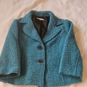 CAbi Teal Boucle 2 Button Lined Wool Blend Jacket Blazer Size 6 EUC